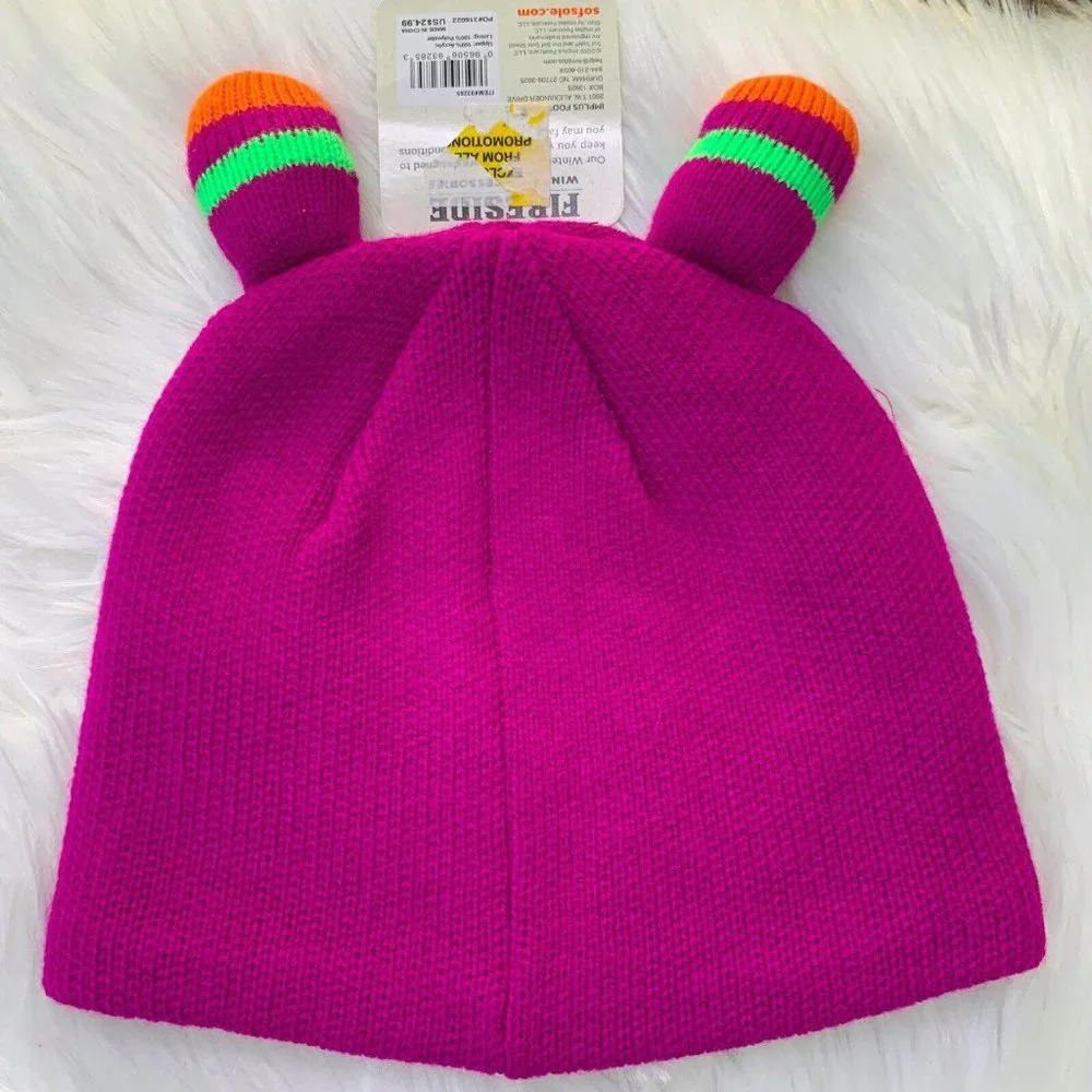 2 - NWT Sofsole Fireside Fleece lined Beanie hats Purple monster& Pom Pom Youtth - Picture 3 of 7
